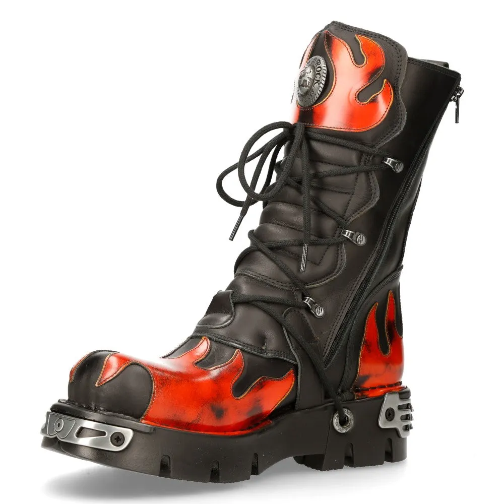 591-s1 Flame Metallic Leather Goth Boots