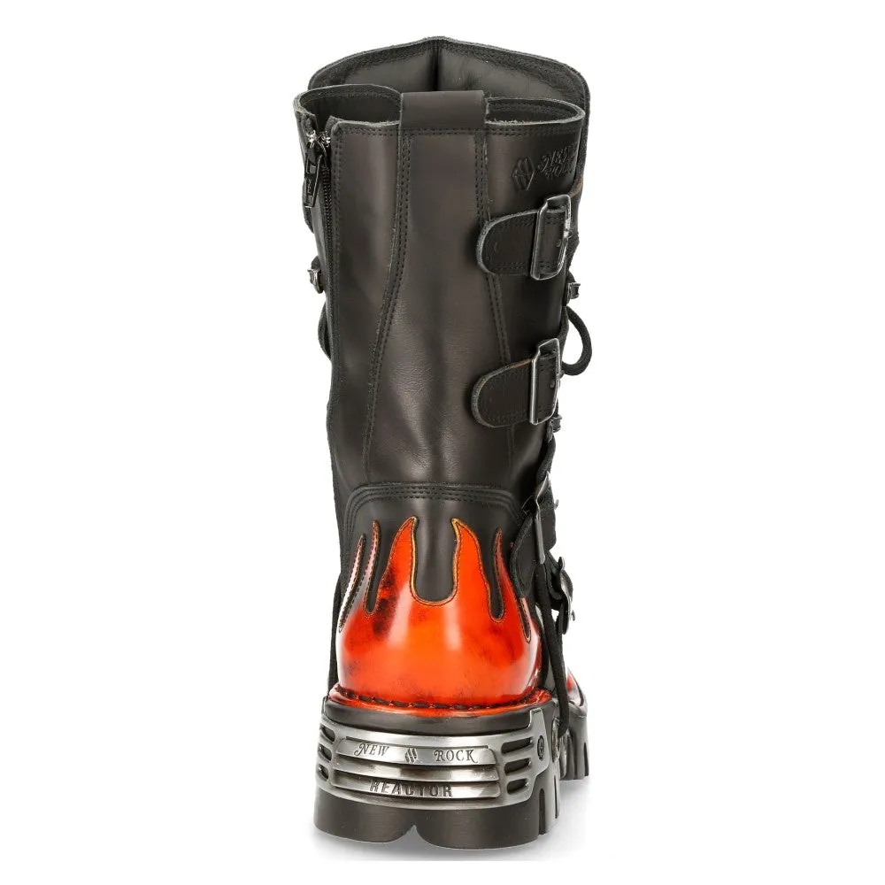591-s1 Flame Metallic Leather Goth Boots