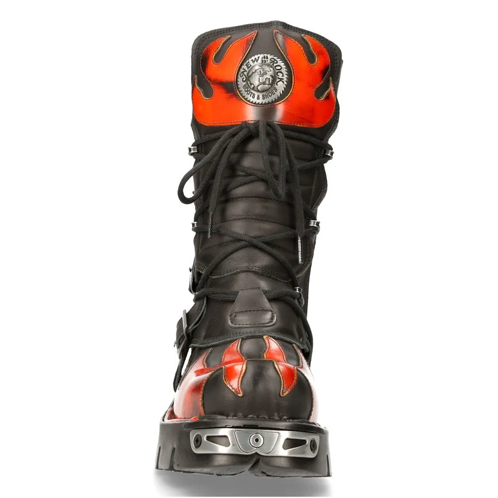 591-s1 Flame Metallic Leather Goth Boots