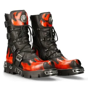 591-s1 Flame Metallic Leather Goth Boots