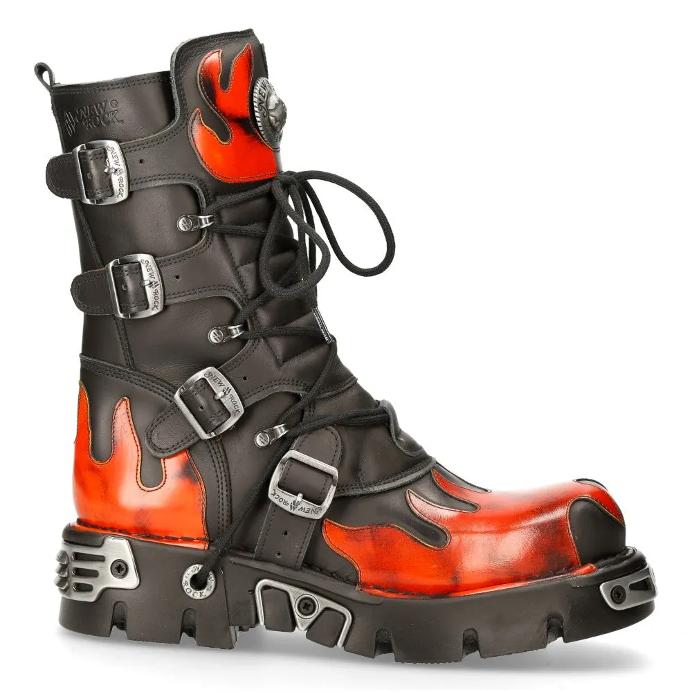 591-s1 Flame Metallic Leather Goth Boots