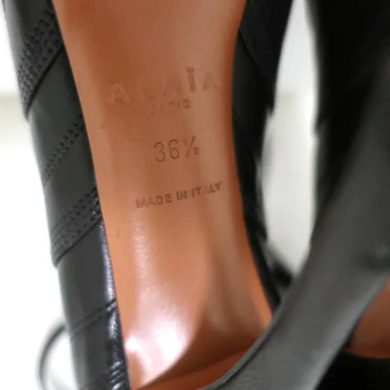 Alaia Lace-Up Booties Black Cutout Leather Size 36.5 Open Toe Ankle Boots