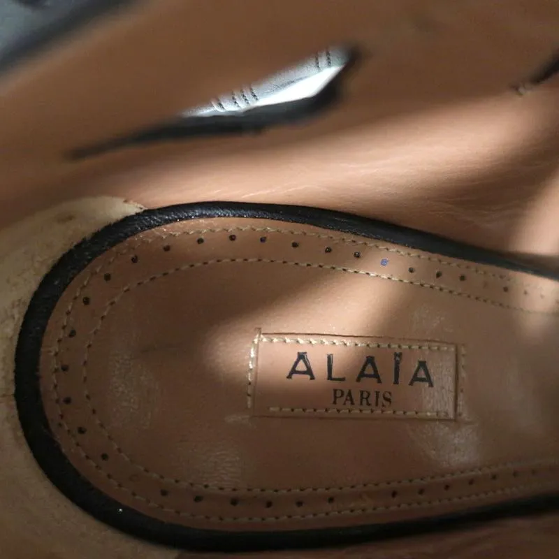Alaia Lace-Up Booties Black Cutout Leather Size 36.5 Open Toe Ankle Boots