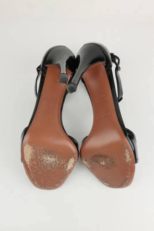 Alaia T-Strap Sandals Black Patent Leather Size 38.5 Open Toe Heel