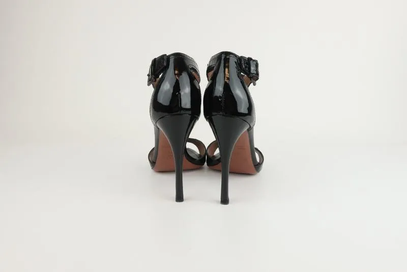 Alaia T-Strap Sandals Black Patent Leather Size 38.5 Open Toe Heel