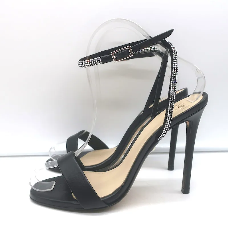 Alevi Crystal-Embellished Ankle Strap Sandals Black Leather Size 36