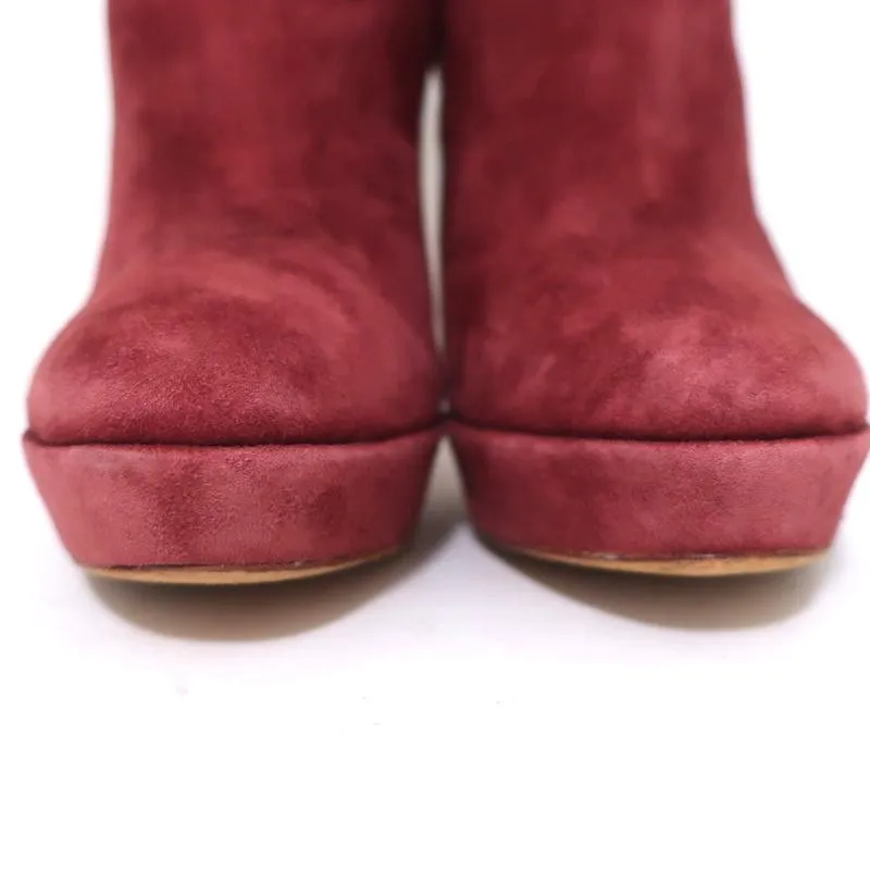 Alexandre Birman Platform Ankle Boots Red Suede Size 7 High Heel Booties