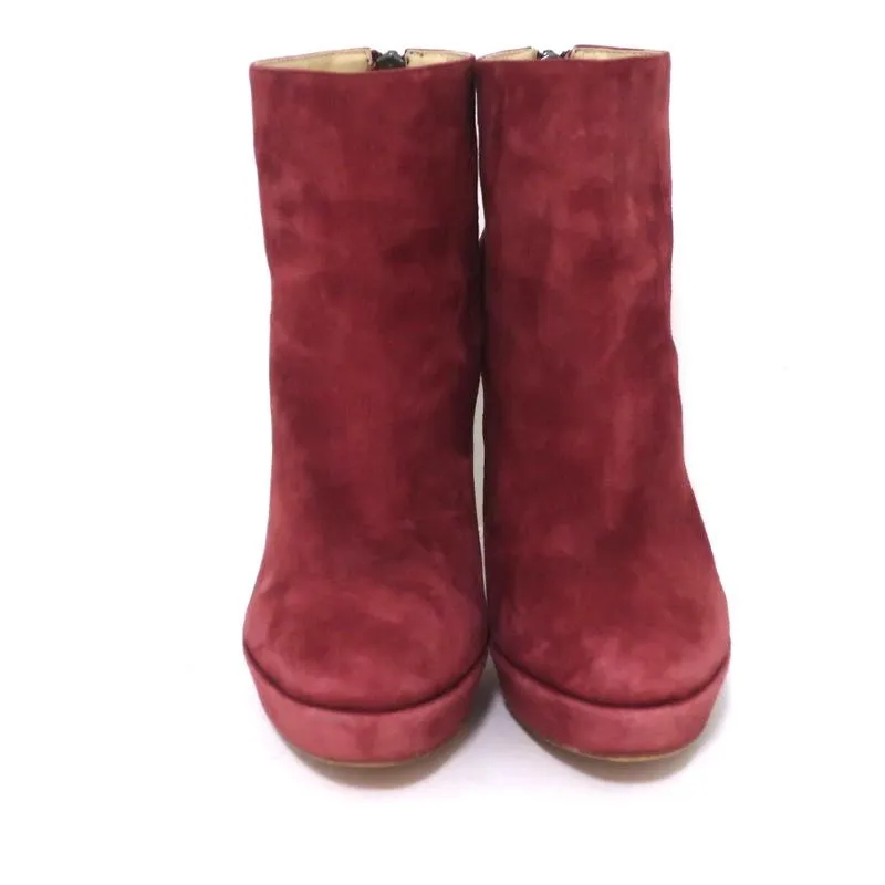 Alexandre Birman Platform Ankle Boots Red Suede Size 7 High Heel Booties