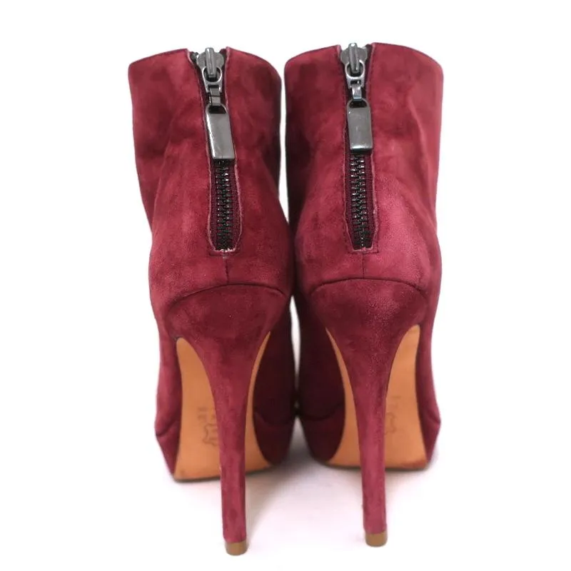 Alexandre Birman Platform Ankle Boots Red Suede Size 7 High Heel Booties