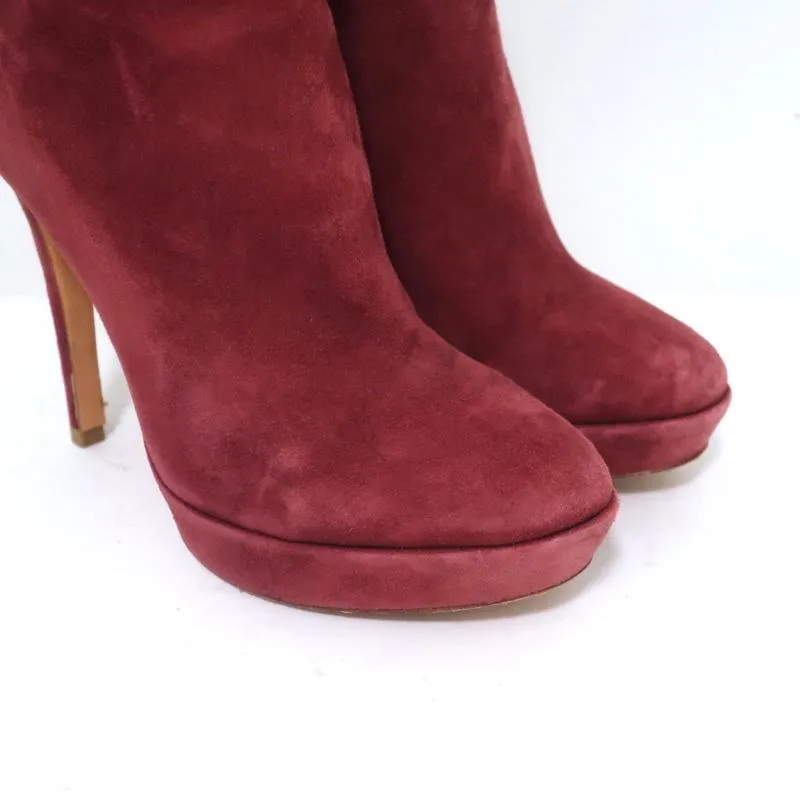 Alexandre Birman Platform Ankle Boots Red Suede Size 7 High Heel Booties