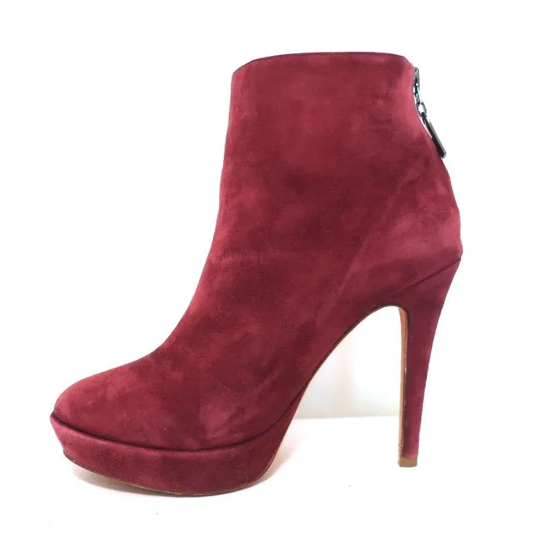 Alexandre Birman Platform Ankle Boots Red Suede Size 7 High Heel Booties