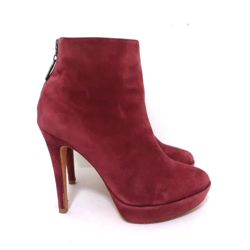 Alexandre Birman Platform Ankle Boots Red Suede Size 7 High Heel Booties