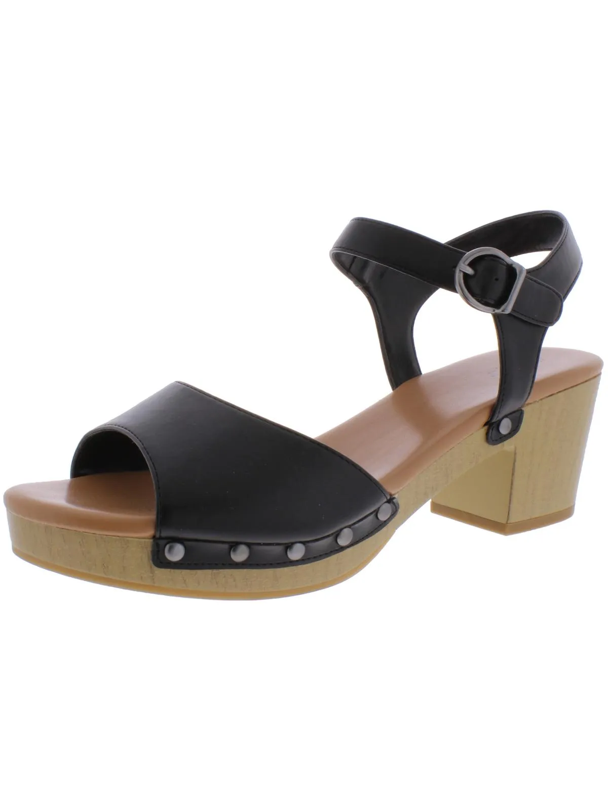 Anddreas Womens Faux Leather Clog Heel Sandals
