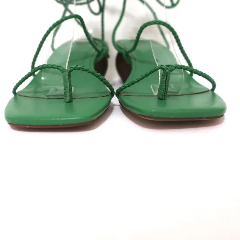 Ann Taylor Wood Heel Wrap Sandals Samantha Green Braided Leather Size 6.5 NEW