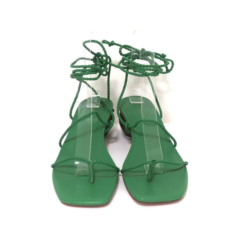 Ann Taylor Wood Heel Wrap Sandals Samantha Green Braided Leather Size 6.5 NEW
