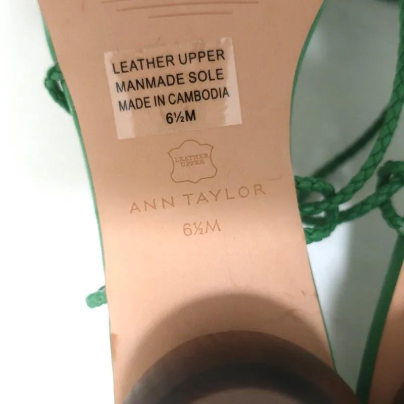 Ann Taylor Wood Heel Wrap Sandals Samantha Green Braided Leather Size 6.5 NEW