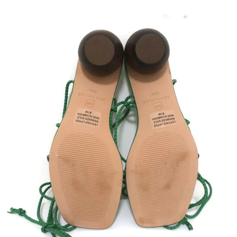 Ann Taylor Wood Heel Wrap Sandals Samantha Green Braided Leather Size 6.5 NEW