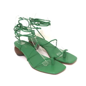 Ann Taylor Wood Heel Wrap Sandals Samantha Green Braided Leather Size 6.5 NEW