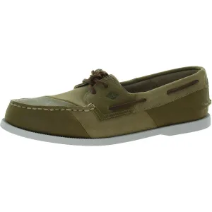 A/O 2-Eye Patchwork Mens Leather Flat Boat Shoes