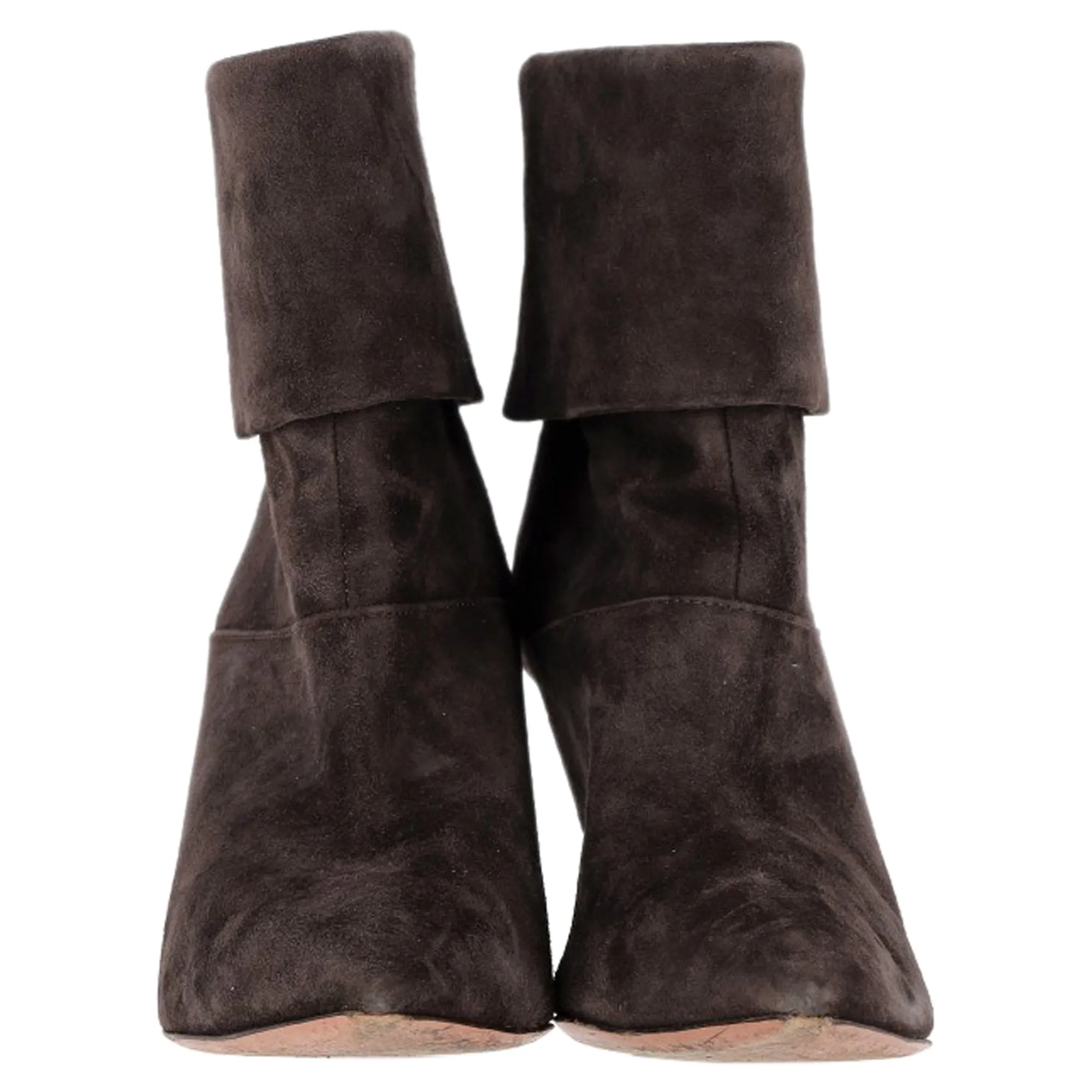 Aquazzura Folded Ankle Heeled Boots in Brown Suede