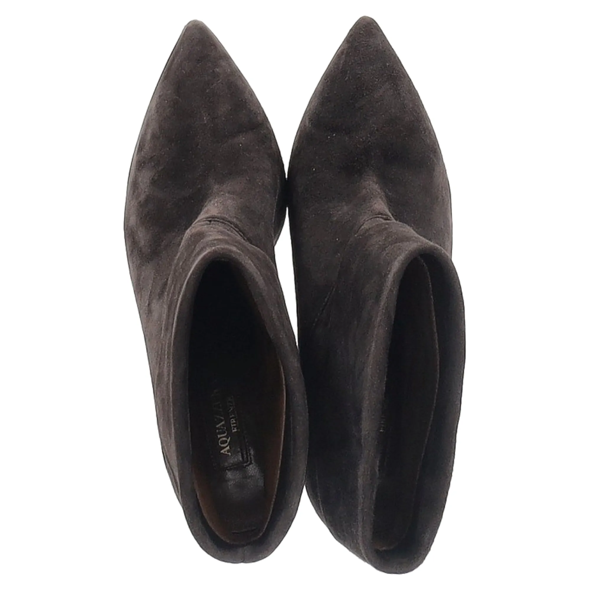 Aquazzura Folded Ankle Heeled Boots in Brown Suede