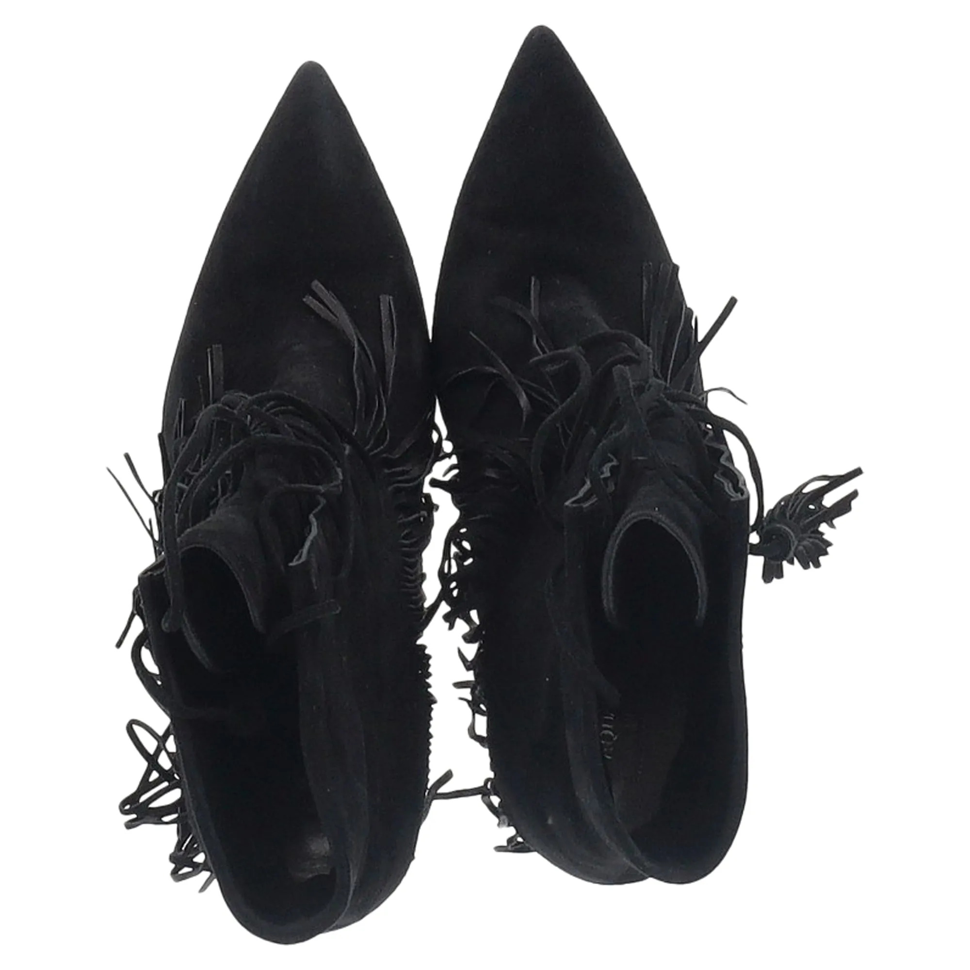 Aquazzura Mustang 105 Fringe Heeled Ankle Boots in Black Suede