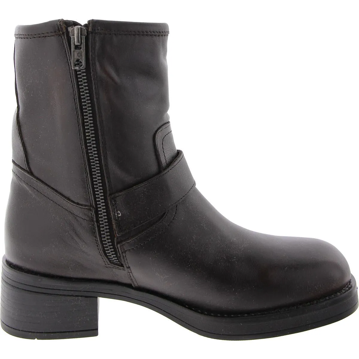 Archie Womens Block Heel Side Zipper Motorcycle Boots