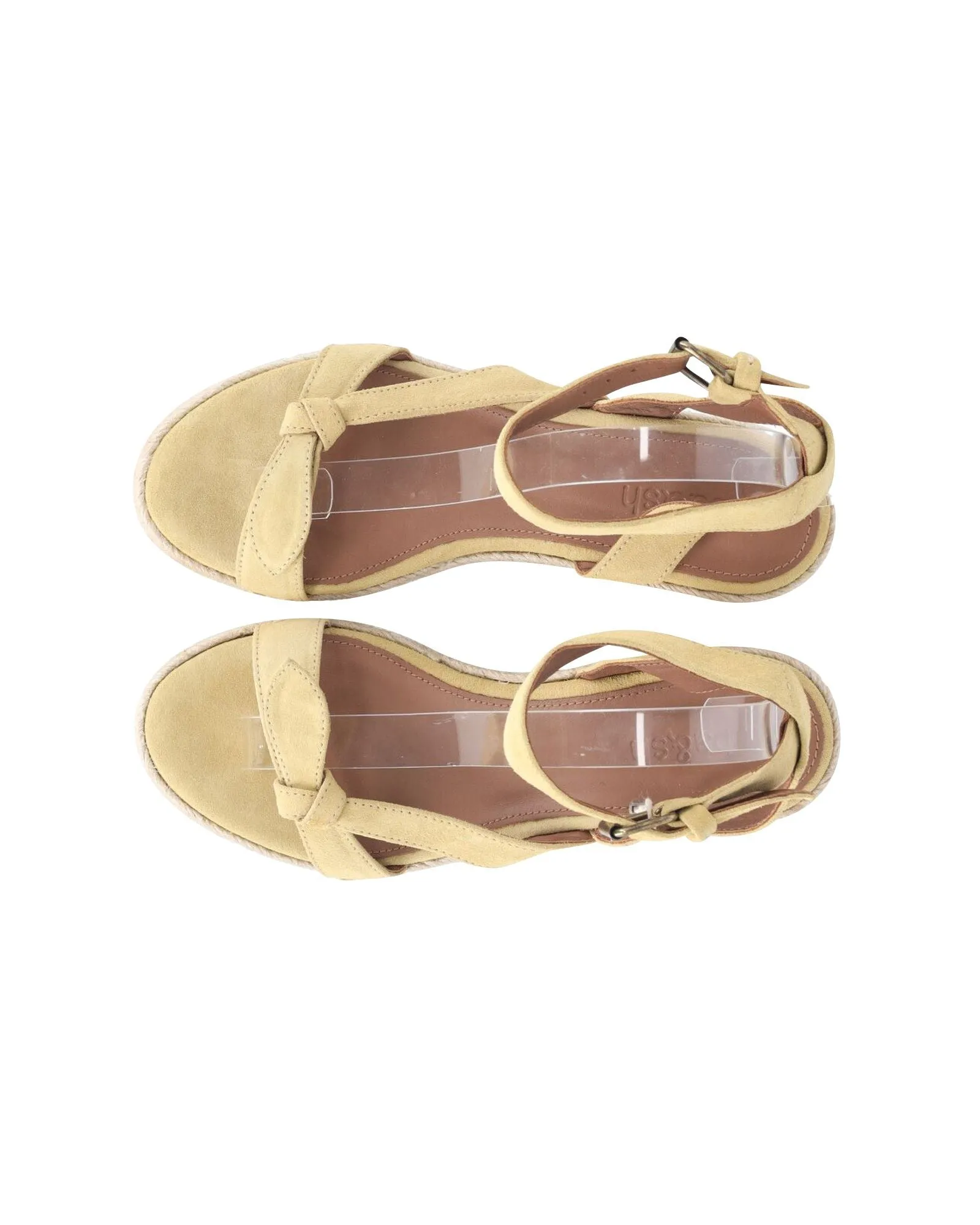 Ba&Sh Ankle Strap Wedge Espadrilles in Beige Suede