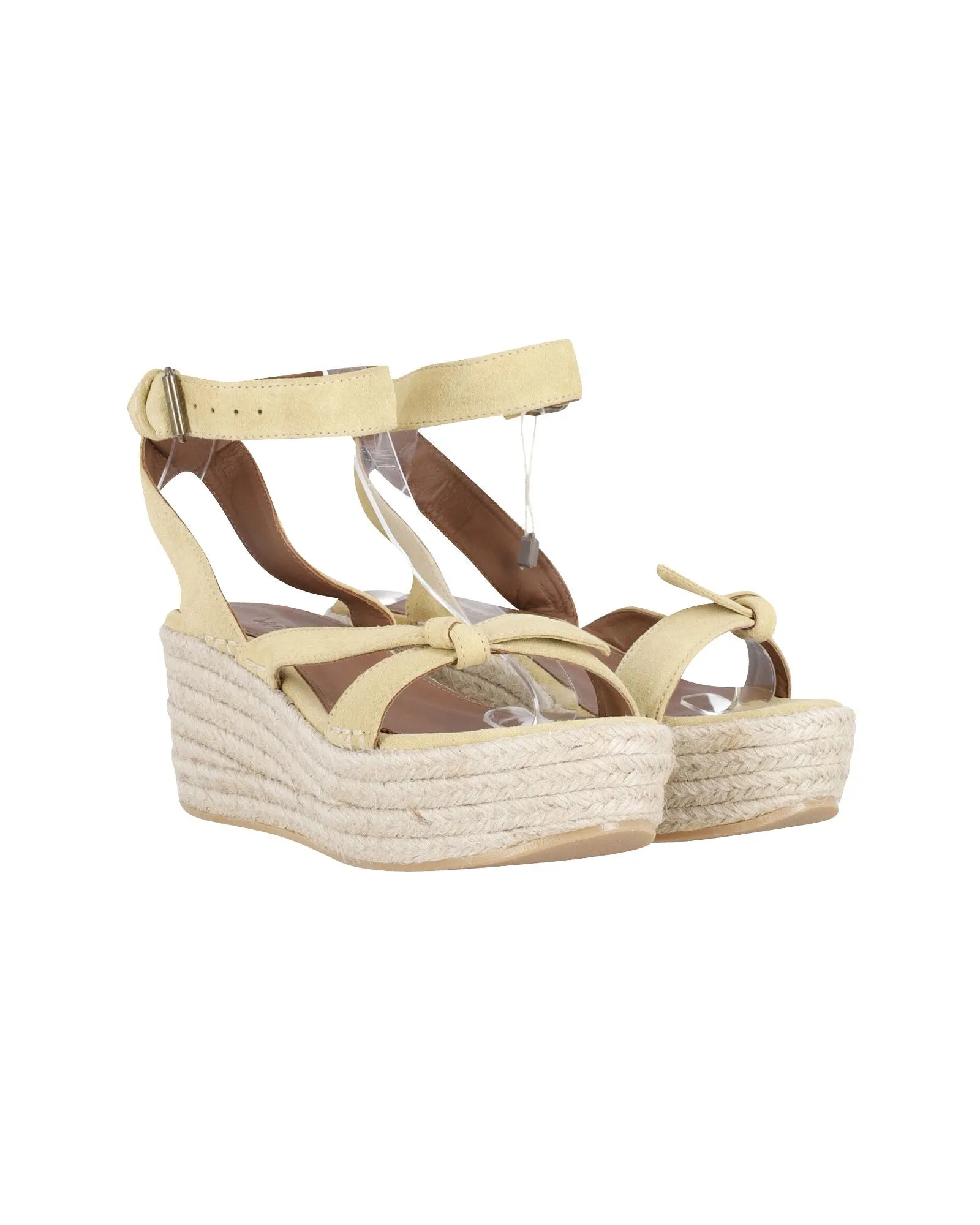 Ba&Sh Ankle Strap Wedge Espadrilles in Beige Suede