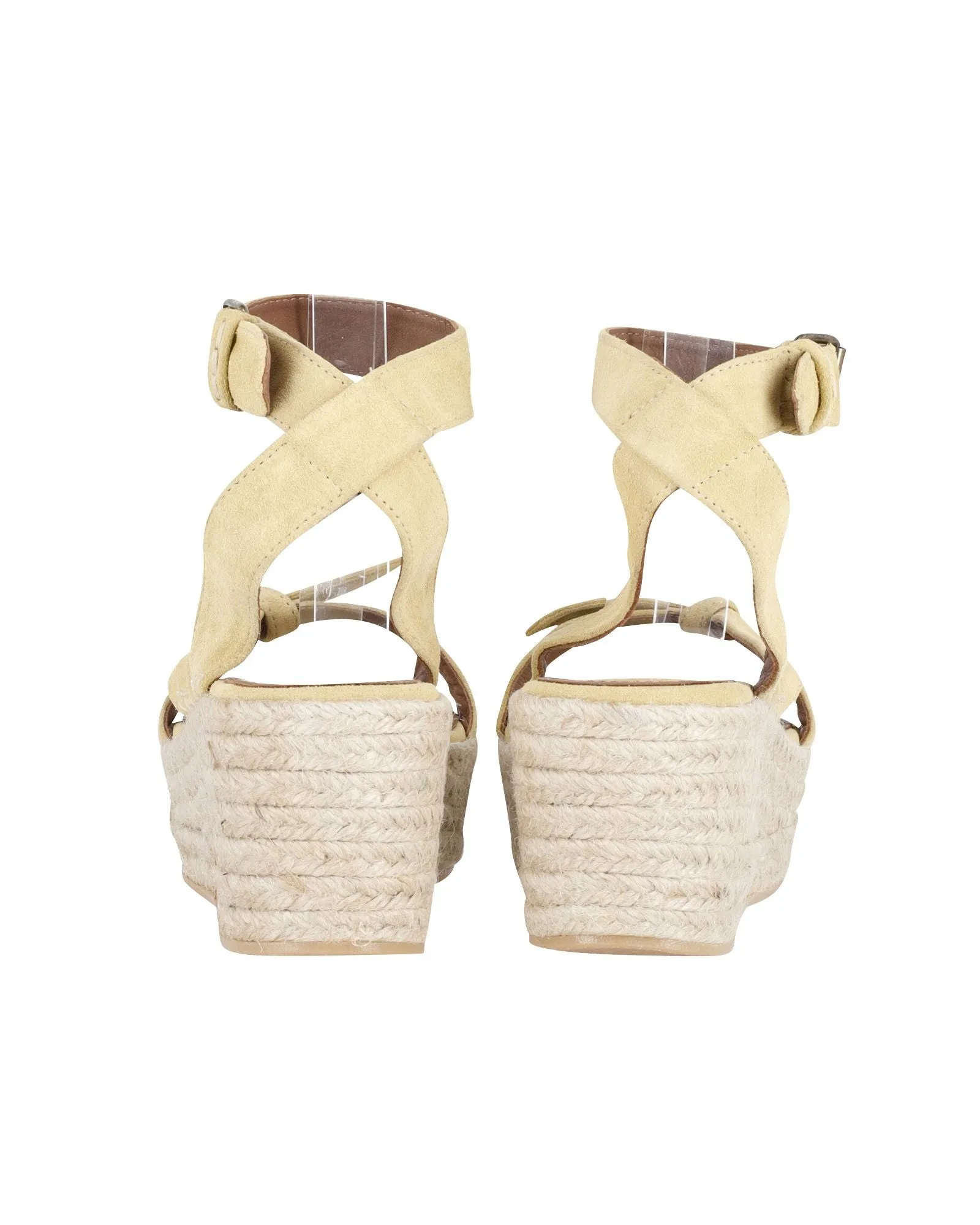 Ba&Sh Ankle Strap Wedge Espadrilles in Beige Suede