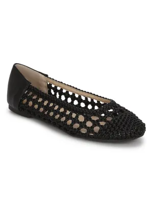 Black Pu Weave Flats