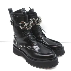 Casadei Chain Link Combat Boots Black Studded Leather Size 36.5