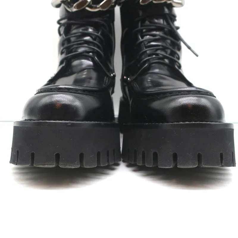 Casadei Chain Link Combat Boots Black Studded Leather Size 36.5