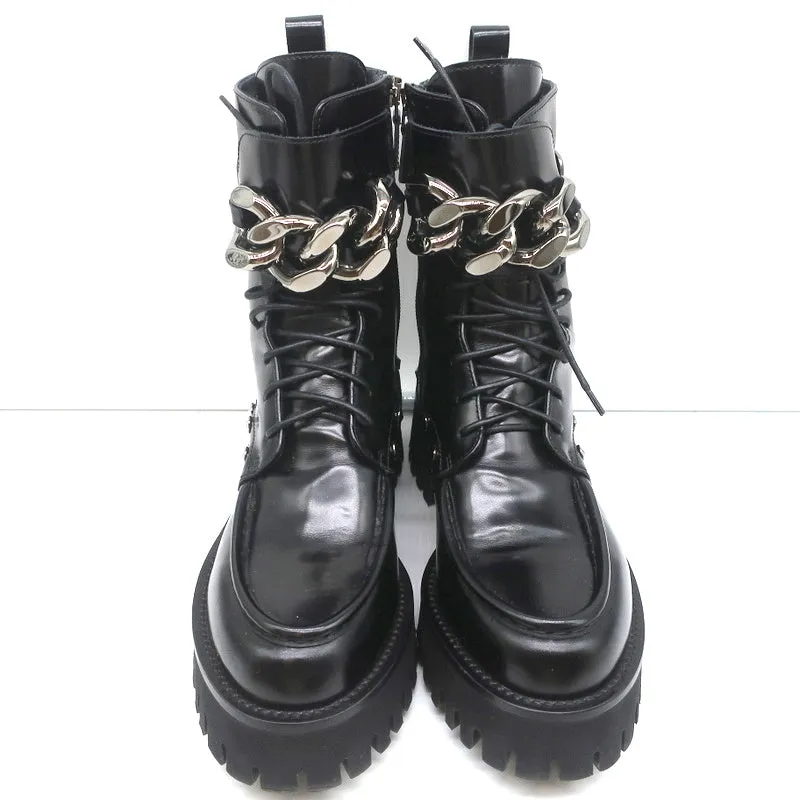 Casadei Chain Link Combat Boots Black Studded Leather Size 36.5