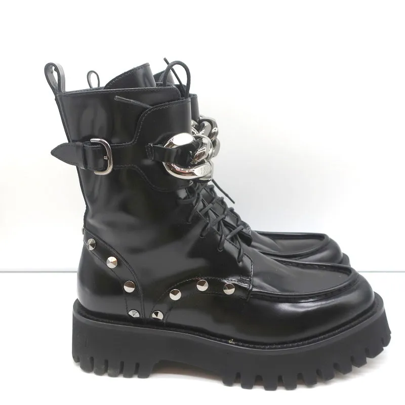 Casadei Chain Link Combat Boots Black Studded Leather Size 36.5