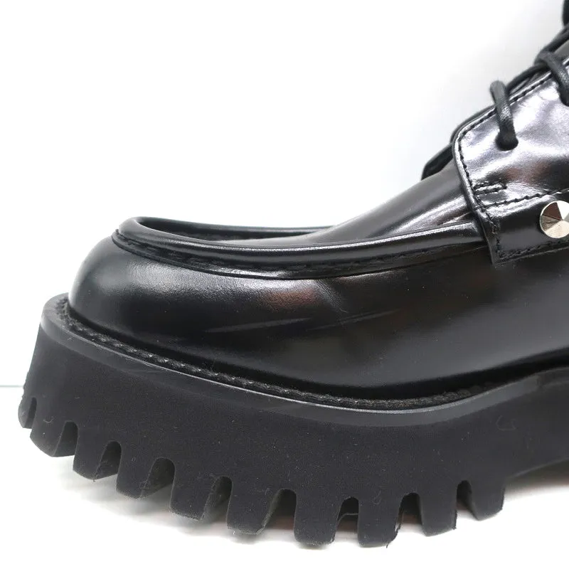 Casadei Chain Link Combat Boots Black Studded Leather Size 36.5