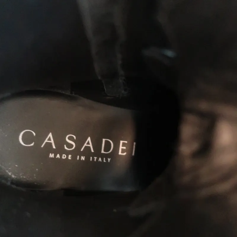 Casadei Chain Link Combat Boots Black Studded Leather Size 36.5