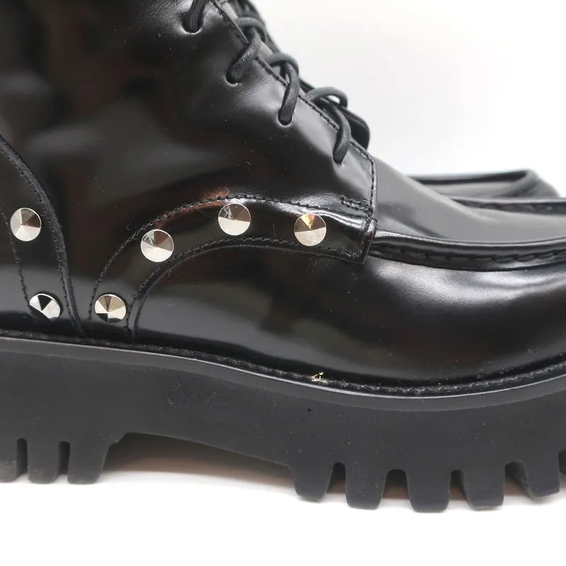 Casadei Chain Link Combat Boots Black Studded Leather Size 36.5