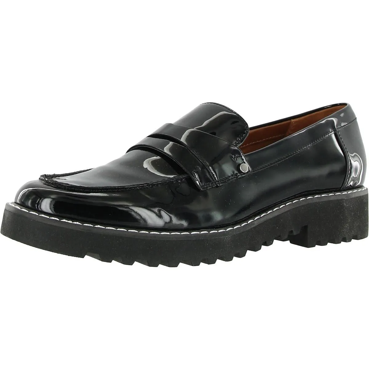 Cassandra Womens Lugged Sole Patent Loafers