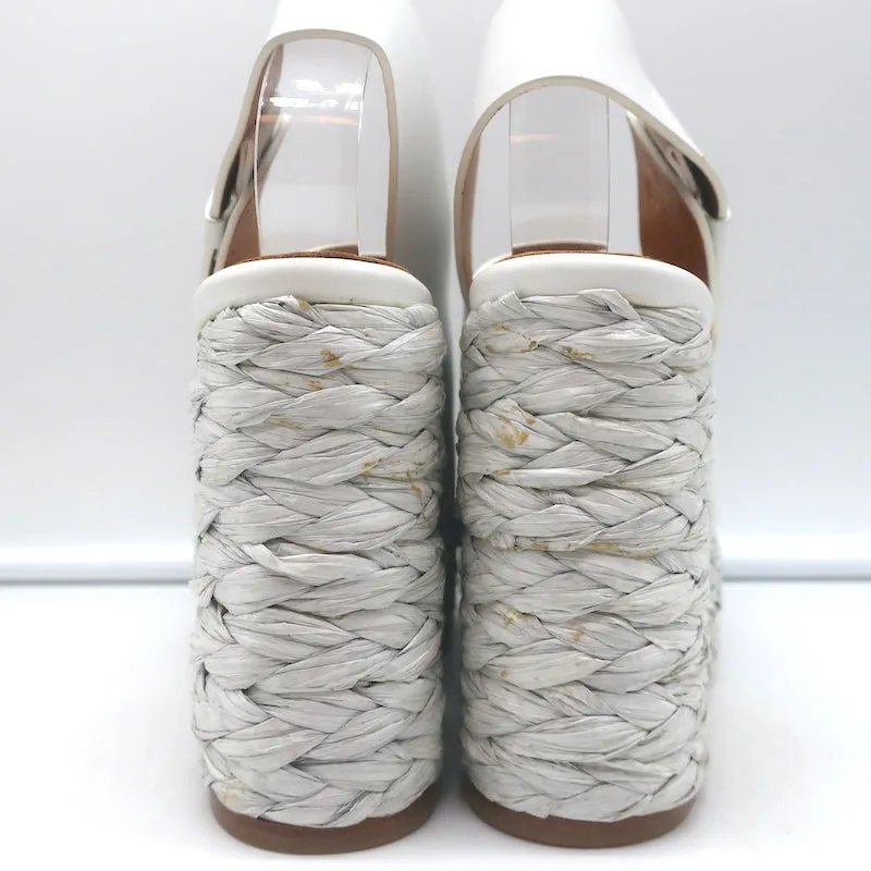 Clergerie Raffia Platform Wedge Sandals White Leather Size 36.5 NEW