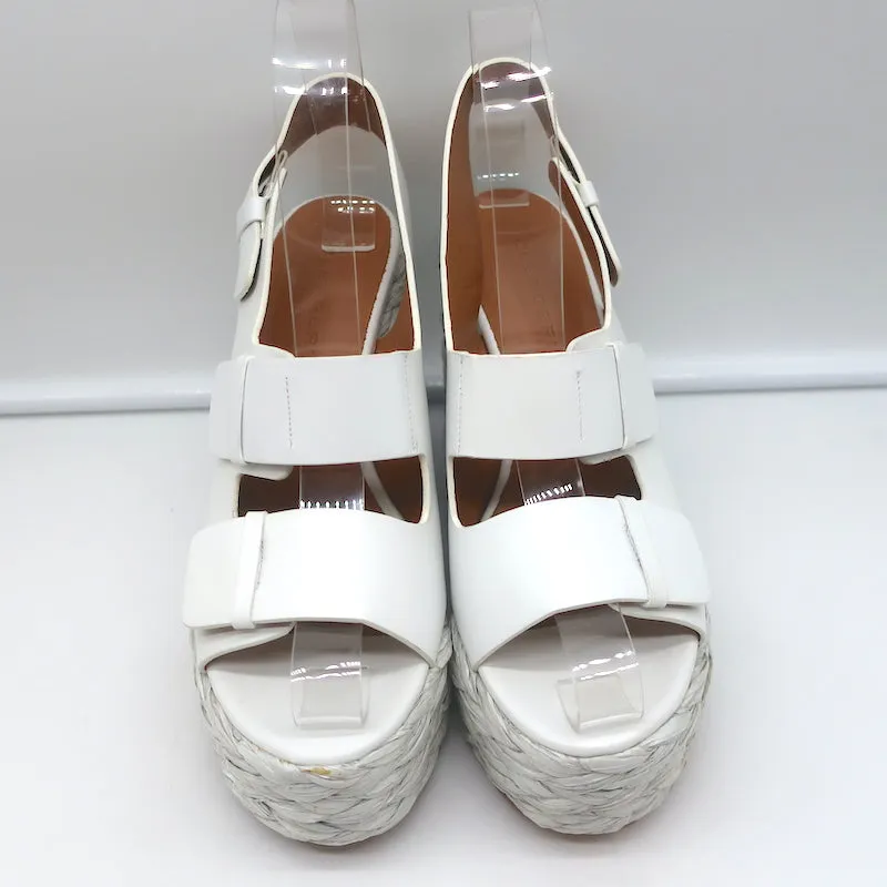 Clergerie Raffia Platform Wedge Sandals White Leather Size 36.5 NEW