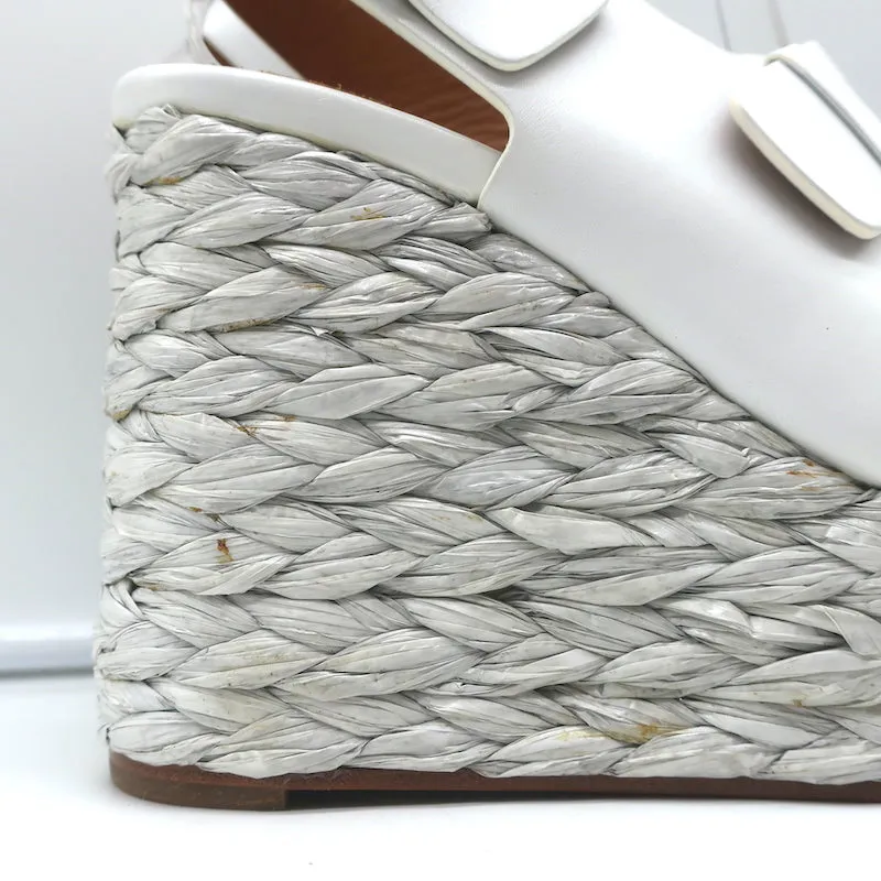 Clergerie Raffia Platform Wedge Sandals White Leather Size 36.5 NEW