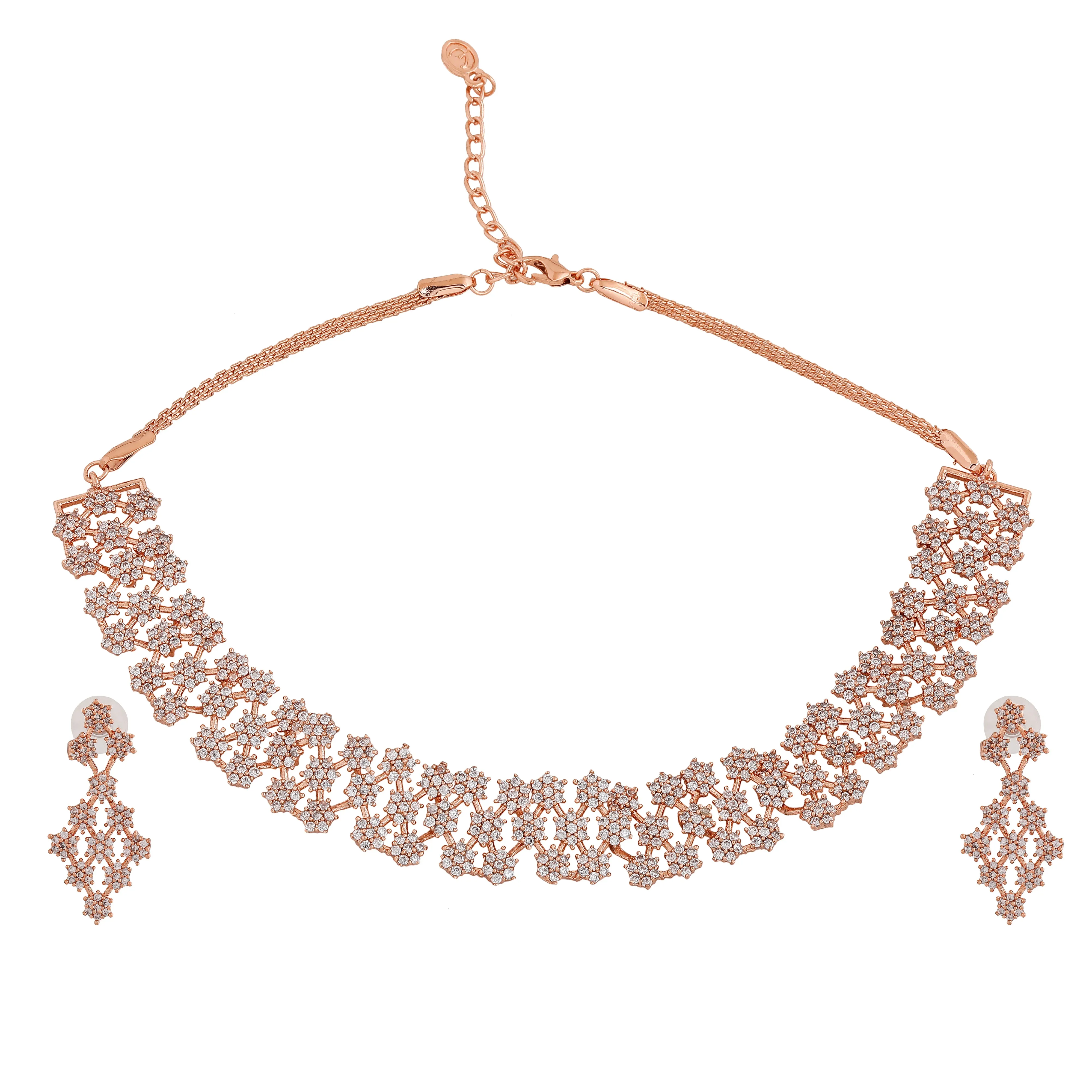 Estele Rose Gold Plated CZ Dazzling Necklace Set for Women