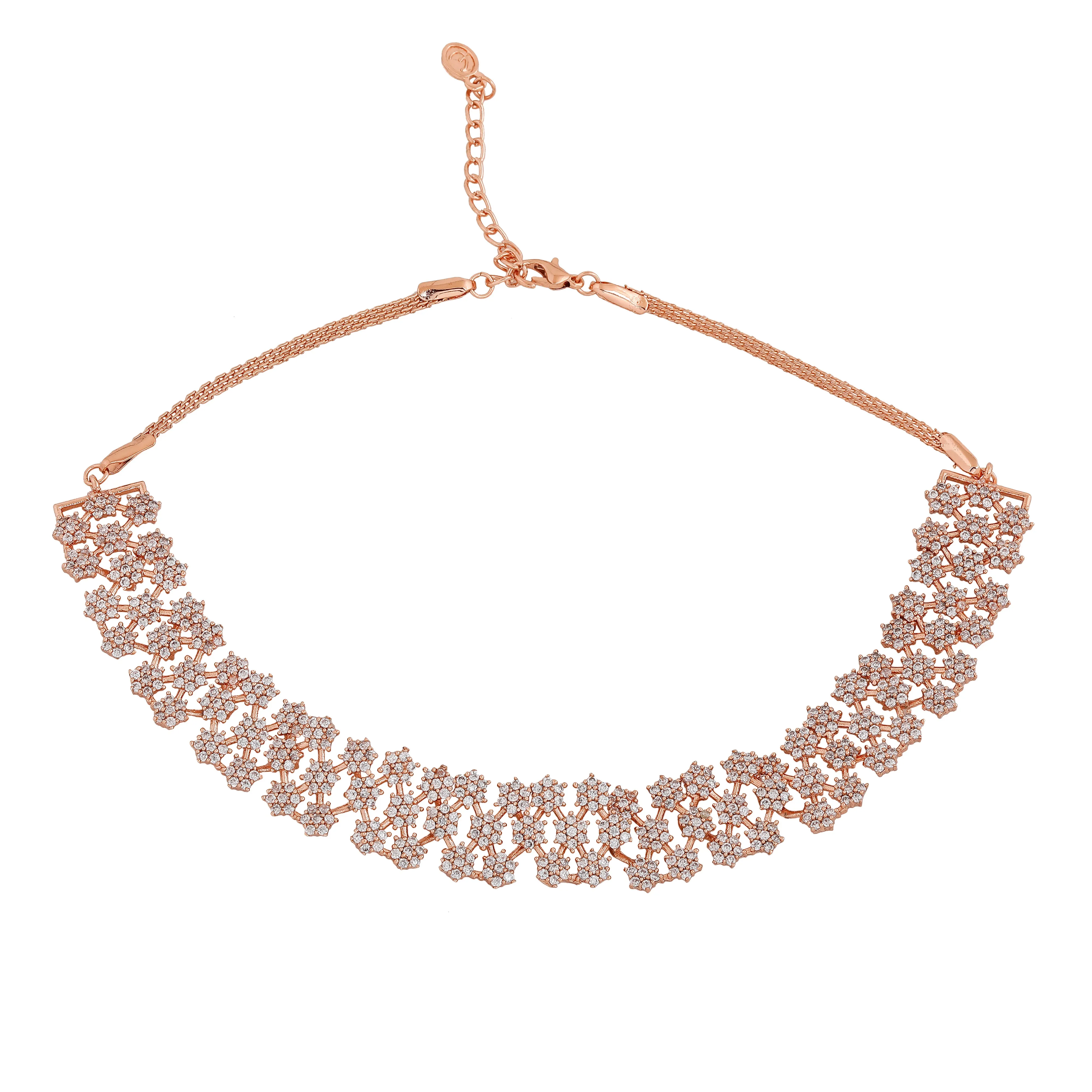 Estele Rose Gold Plated CZ Dazzling Necklace Set for Women
