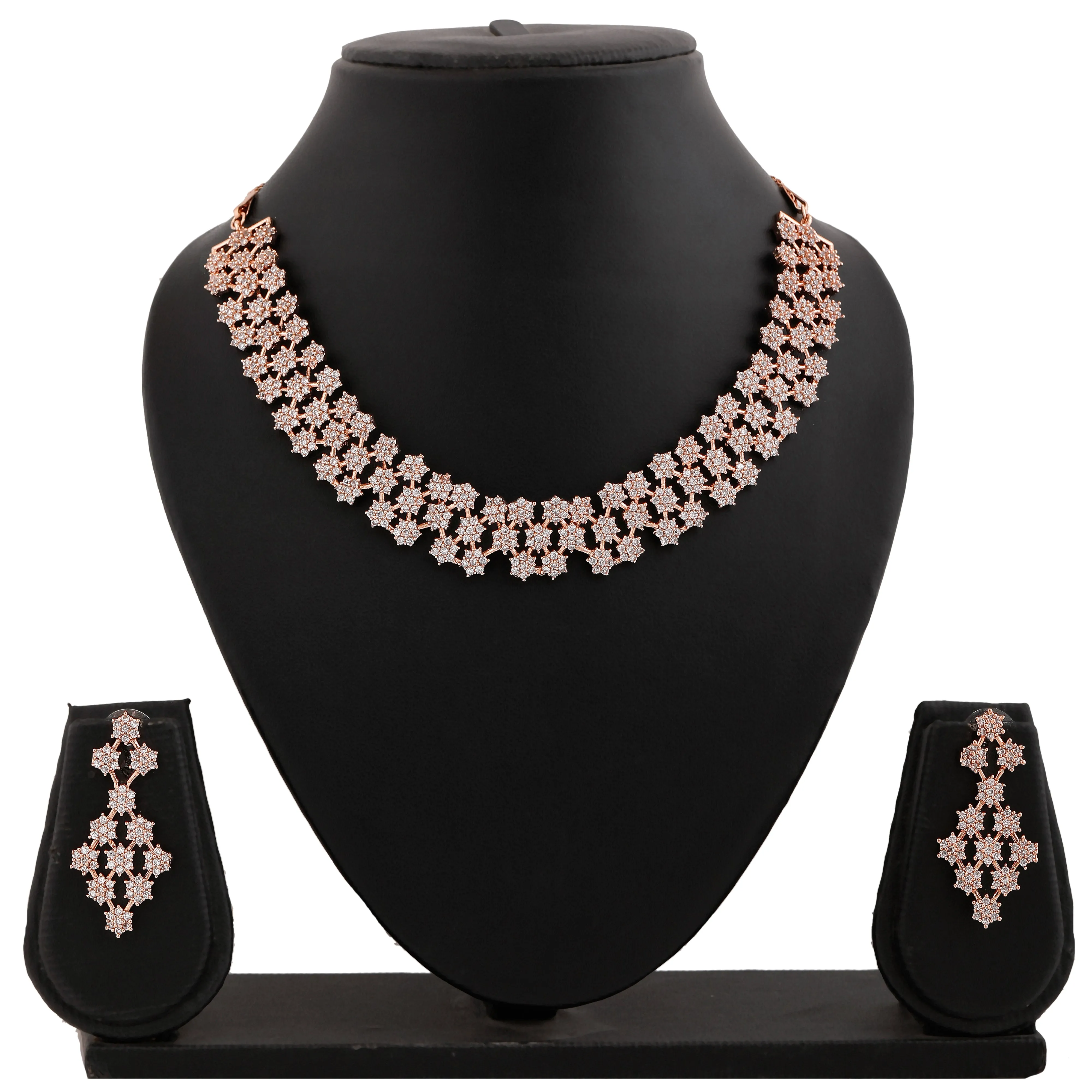 Estele Rose Gold Plated CZ Dazzling Necklace Set for Women