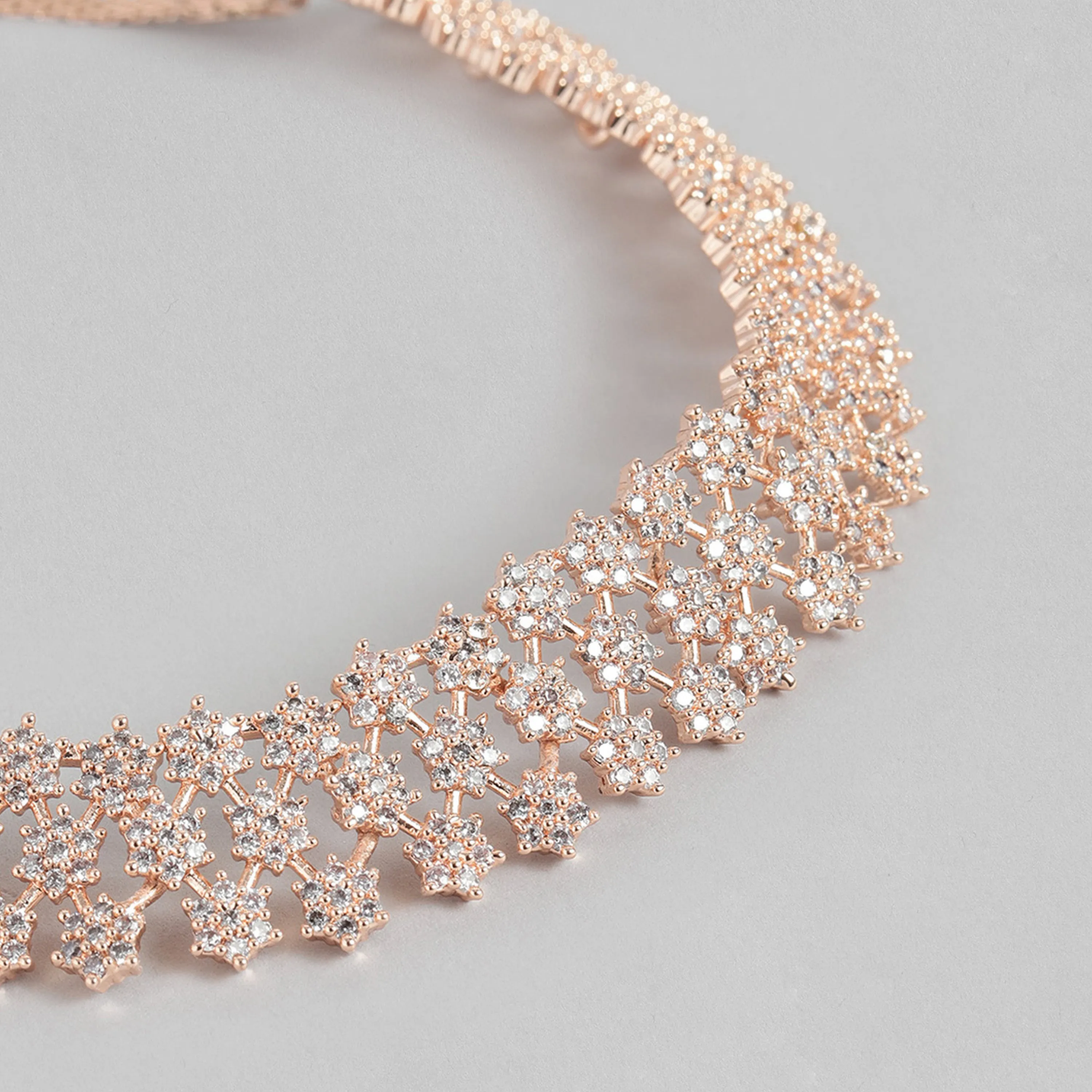 Estele Rose Gold Plated CZ Dazzling Necklace Set for Women