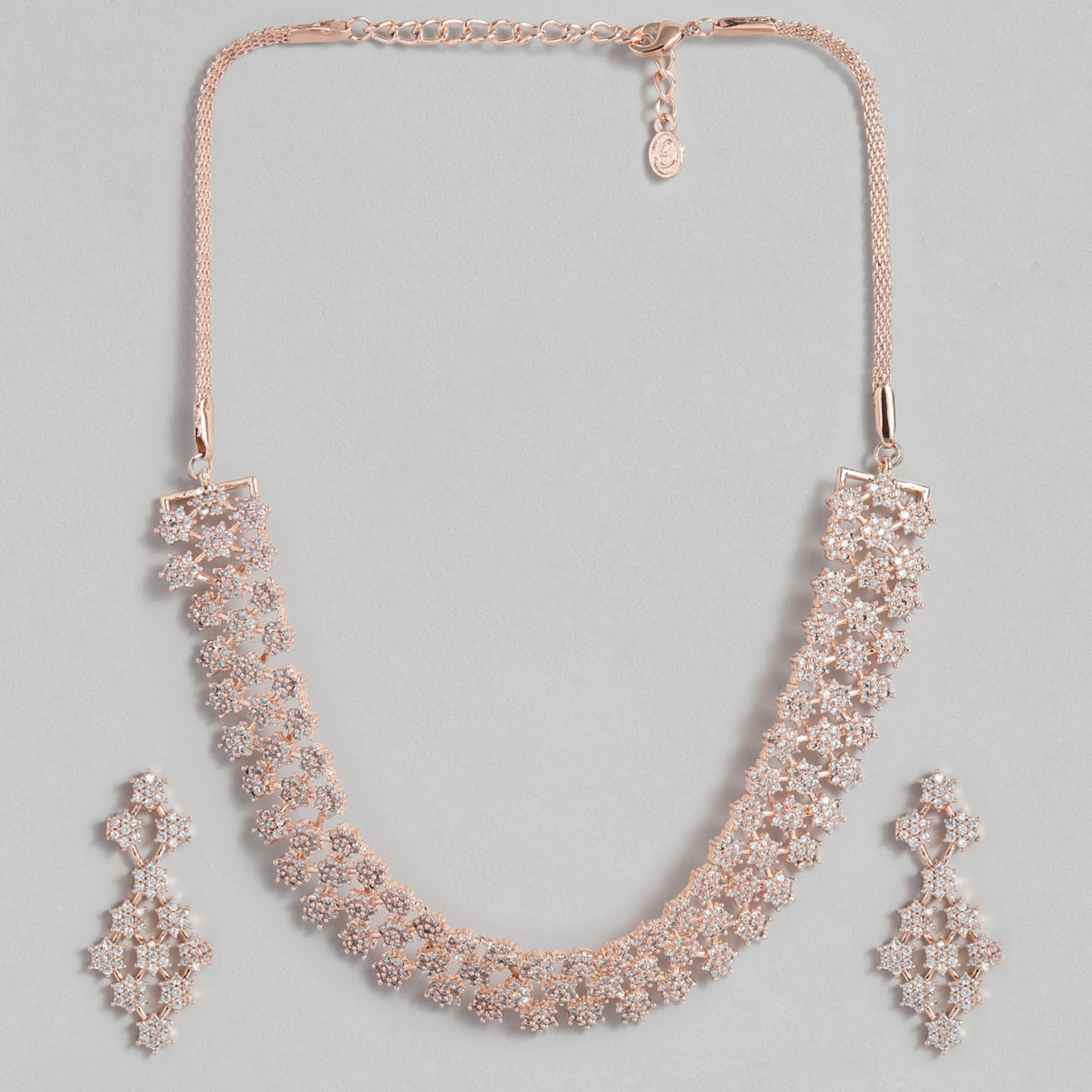 Estele Rose Gold Plated CZ Dazzling Necklace Set for Women