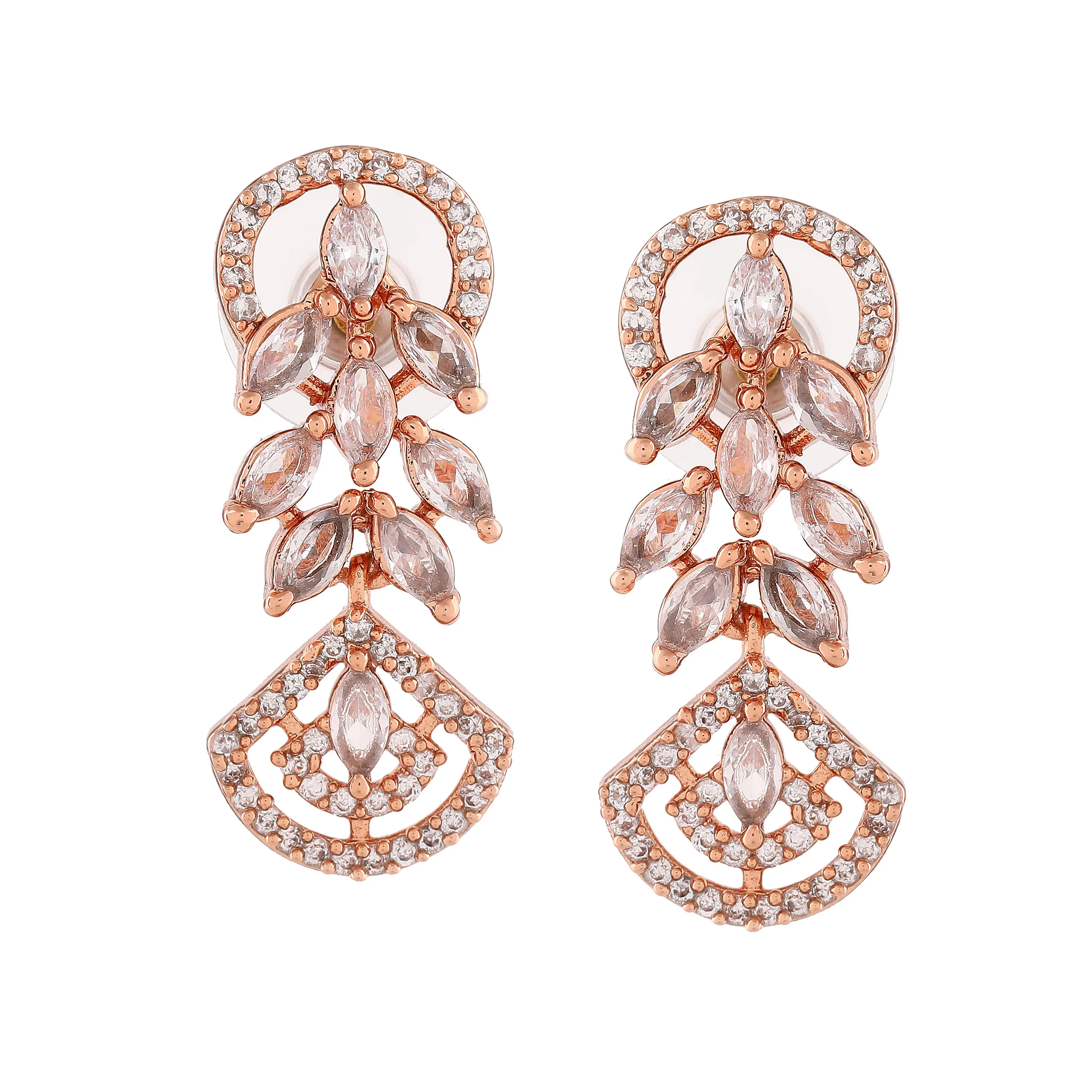 Estele Rose Gold Plated CZ Marquise Melody Necklace Set for Women