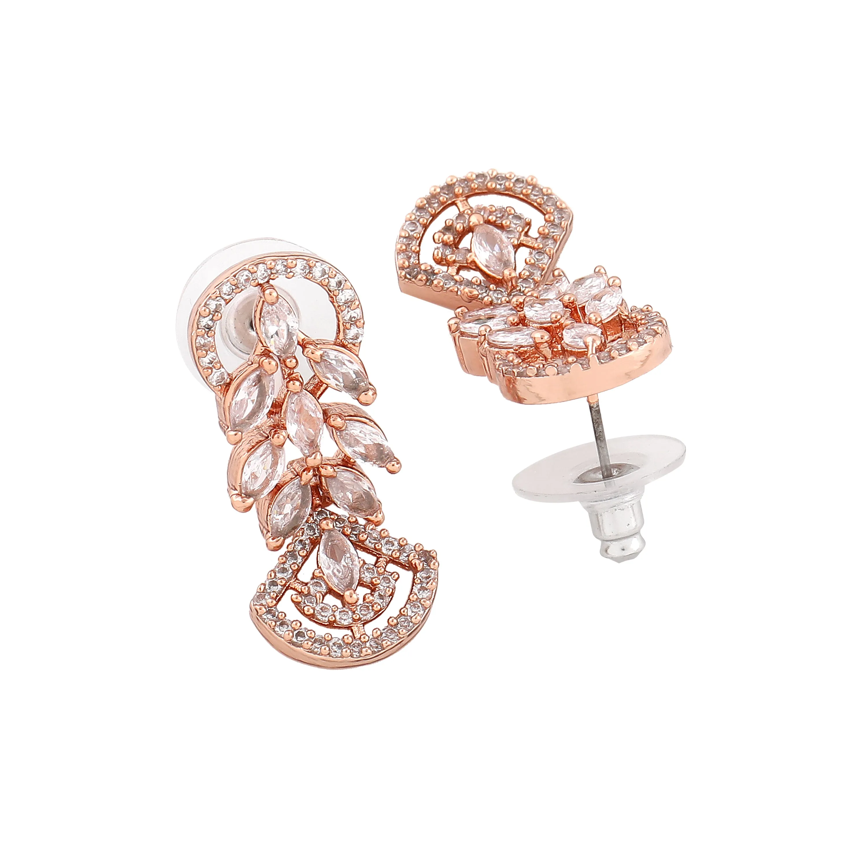 Estele Rose Gold Plated CZ Marquise Melody Necklace Set for Women