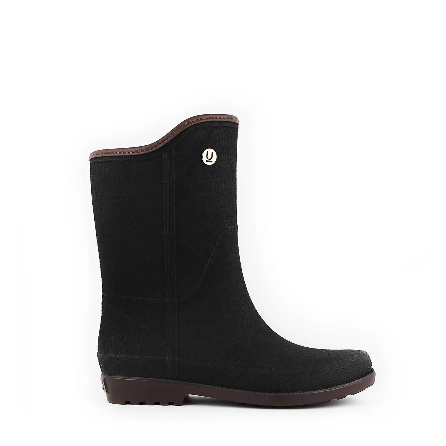 Fabric Touch Rain Boots In Black